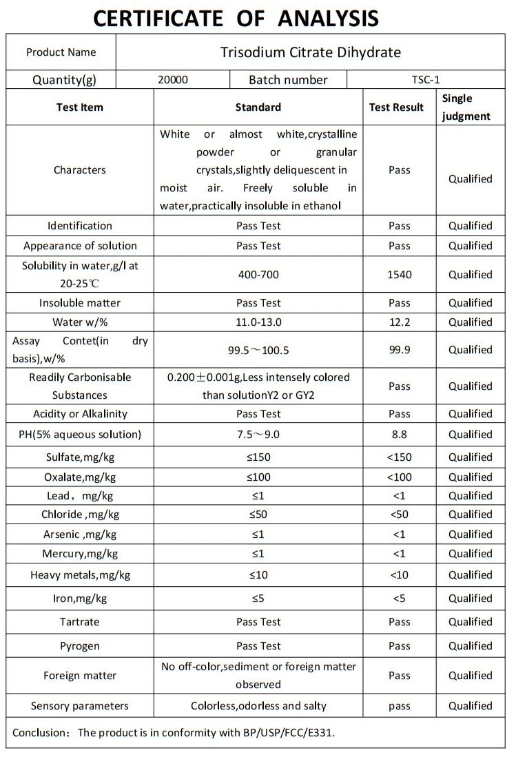 Les additifs alimentaires Citrate dihydraté Citrate de sodium dihydraté