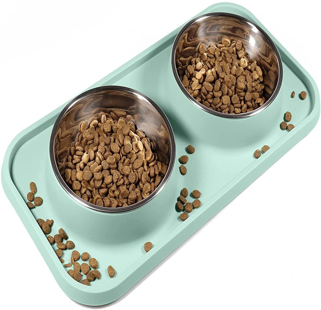 Tapetes em silicone não-Skid para cão em aço inoxidável amovível alimentos Cat Pratos de água