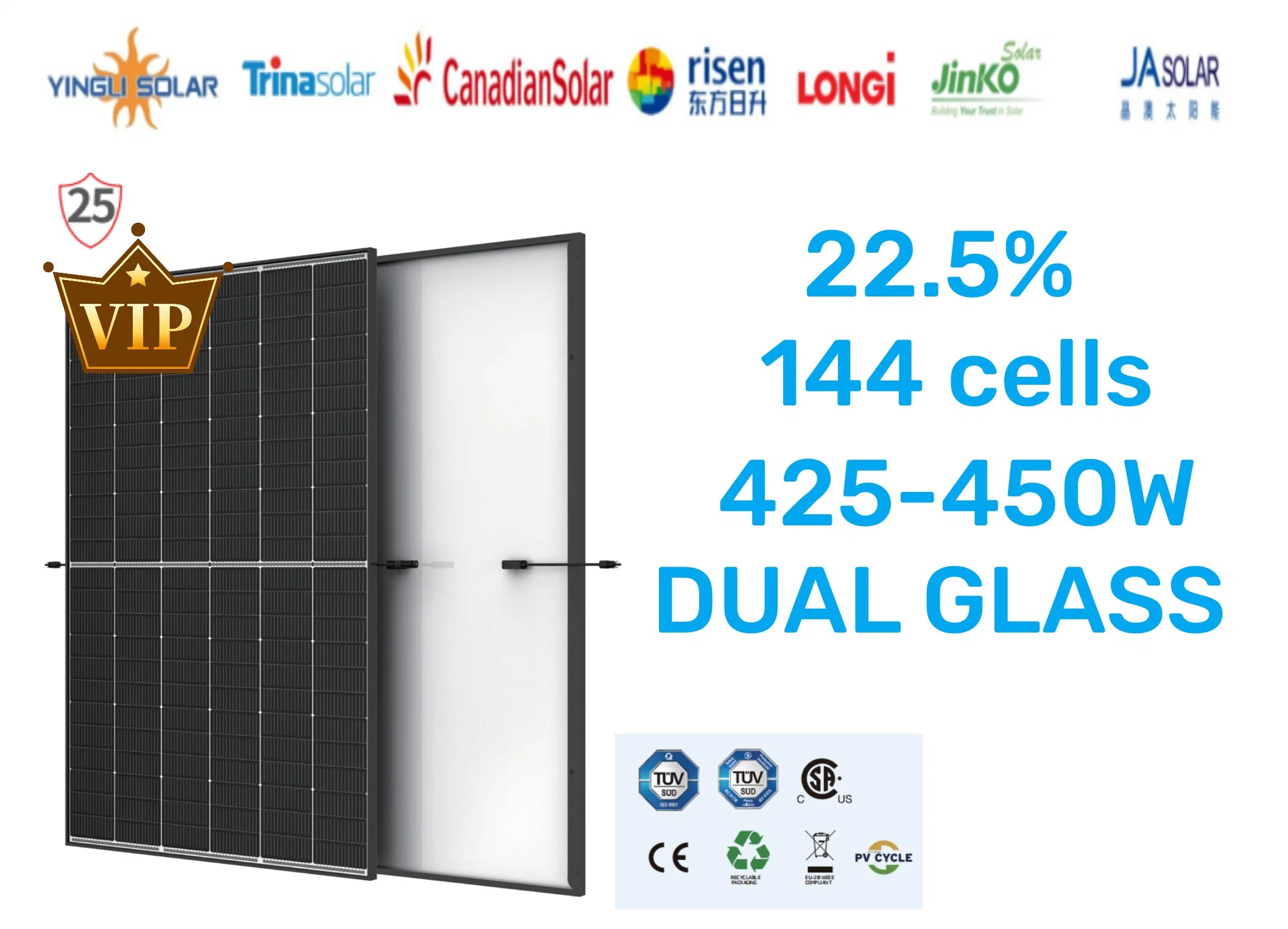 Trinasolar/Longi/JinkoSolarmodul-Netz im Freien 425W 430W 435W 440W 445W 450W Photovoltaik-Module Single-Crystal Solar off-Grid Energiespeicher Ladepanel