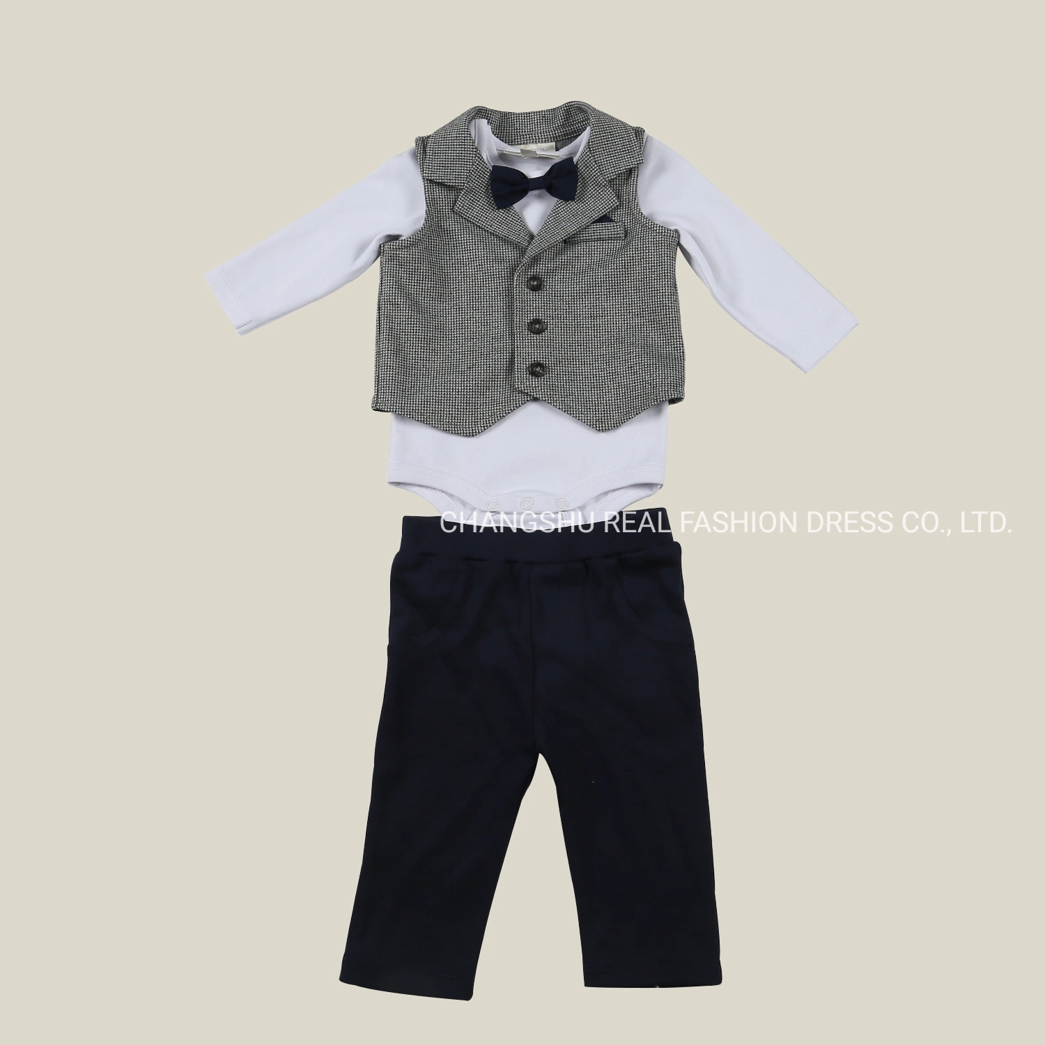 Newborn Children Handsome Clothing Infant Baby Woven Vest Knitted Top and Pant Suit Wear