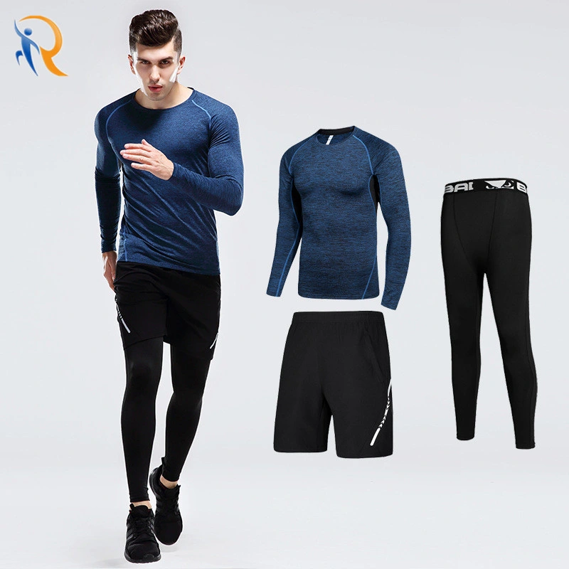 Fitness Suit Men's Workout Clothes Running Quick-Drying Gym Sports Tight Training Men's Autumn 3 Pieces Compression