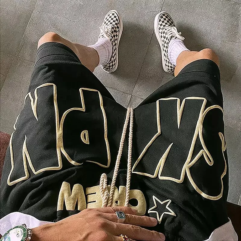 Custom Logo Streetwear 100% Baumwolle Sweat Shorts Hose Jogger Graphic French Terry 3D Puff Printing Mesh Shorts Herren Sportstrecke Shorts