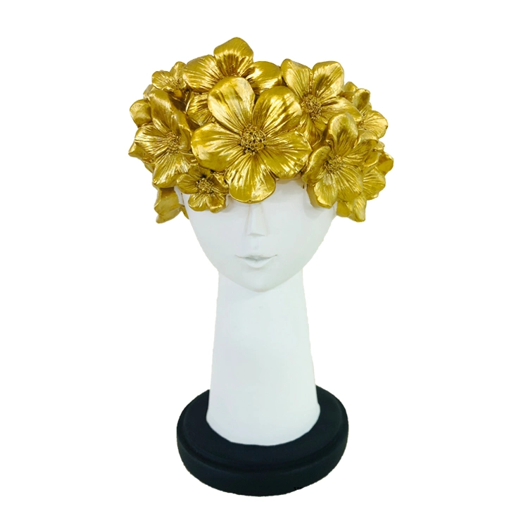 Moderne Schöne Blumenvase Harz Anadem Girl Head Golden Flower Vase für Home Office Dekoration