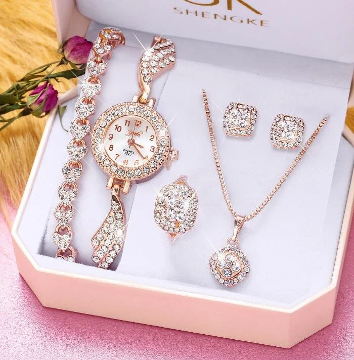 Cheap Luxury Bracelet Watches Earring Necklace Set