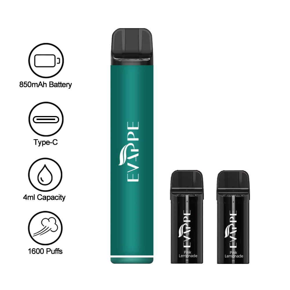 Replaceable Cartridge Rechargeable Electronic Cigarette Pre-Filled Ejuice Changeable Pod Vape Pen Puff Evappe 1600 Vaper Kit