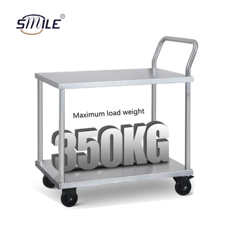 Smile Stainless Steel Equipment Kitchen Double Bowl Collecting Catering Food Trolley Restaurant Dining Service Cart