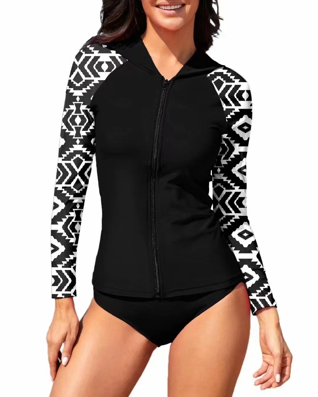 Sublimation Printed Long Sleeve Rash Guard Elastic Swimwear for Lady