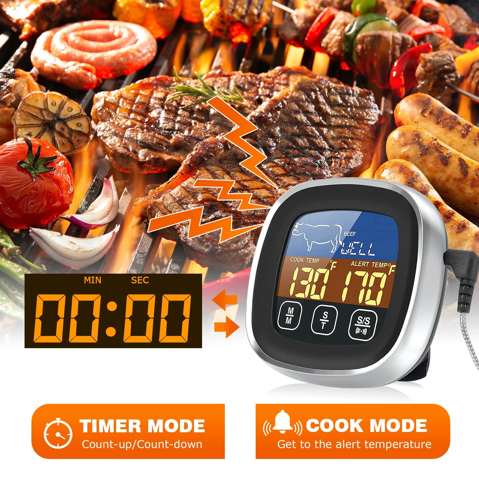 Drahtloses Smart Fleischthermometer Lebensmittelthermometer für Grillgrill