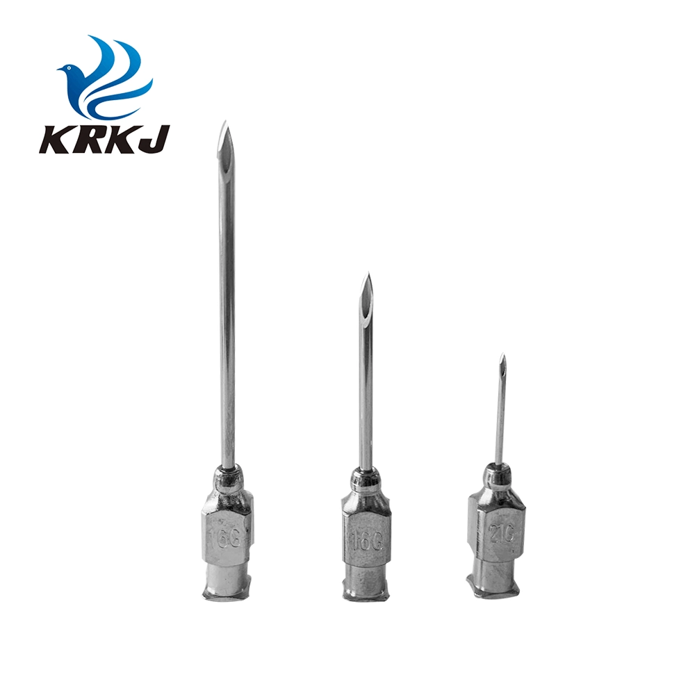 Kd404 Veterinary Reusable Farm Animals Long Brass Hub Metal Hypodermic Injection Needle for Syringe