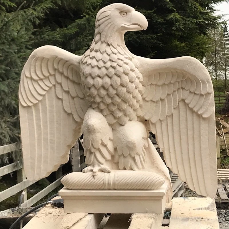 Custom Stone Animal Statue White Marble Eagle Sculpture for Decor