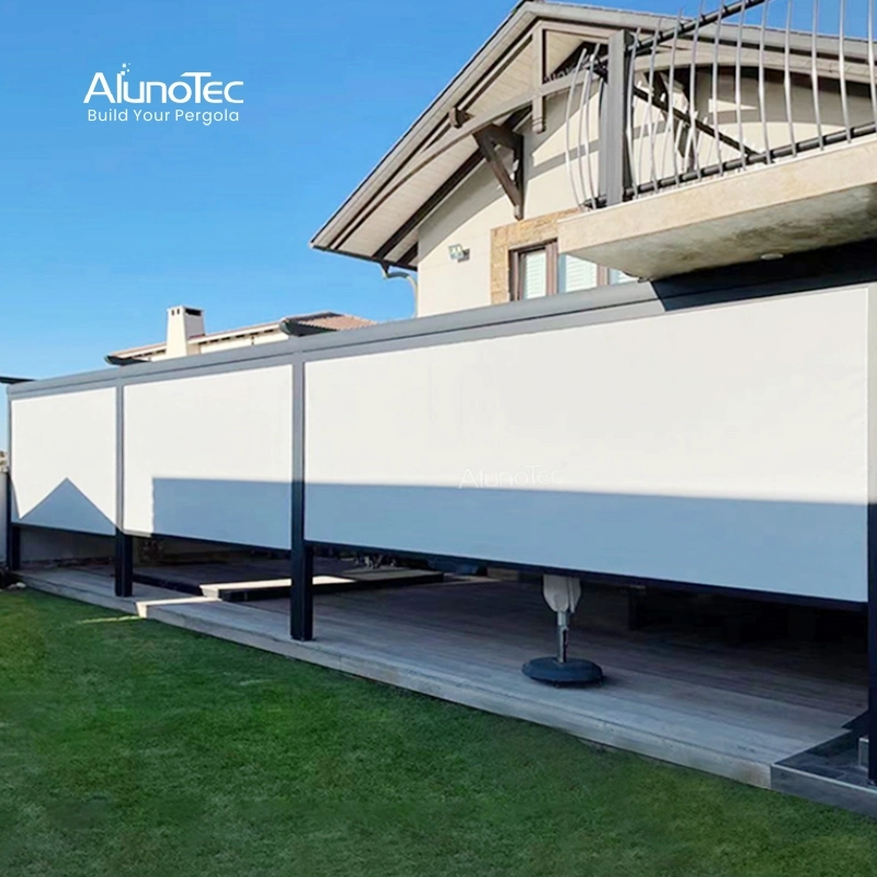 AlunoTec Basic Customization Außenfenster Abdeckung Garten wasserdicht motorisiert Vertikal Pergola Vorhang Roller Blind Outdoor Zip-Screen Jalousien Shades