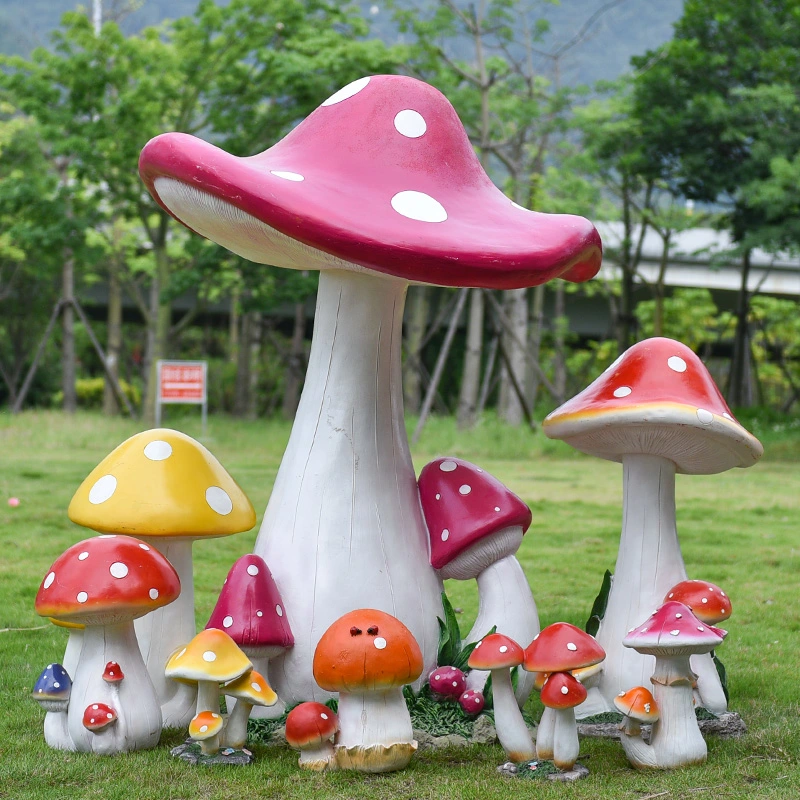 3D Fiberglass Cute Mushroom Light Garden Lawn Landscape Decoration Solar Powered Lights Waterproof LED Ground-Inserted Lamp