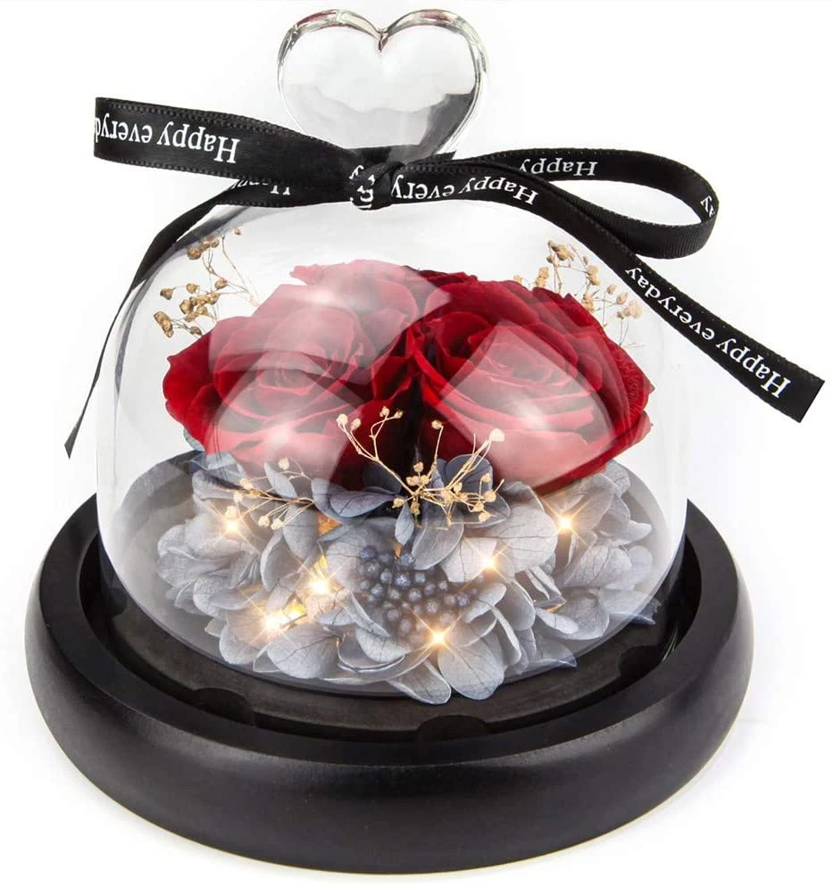 Forever Flowers Real Eternal Roses Preserved Flowers Gift with LED Mood Lights for Valentine's Day Birthday Anniversary, Elegant Present for Girlfriend Wife Mom