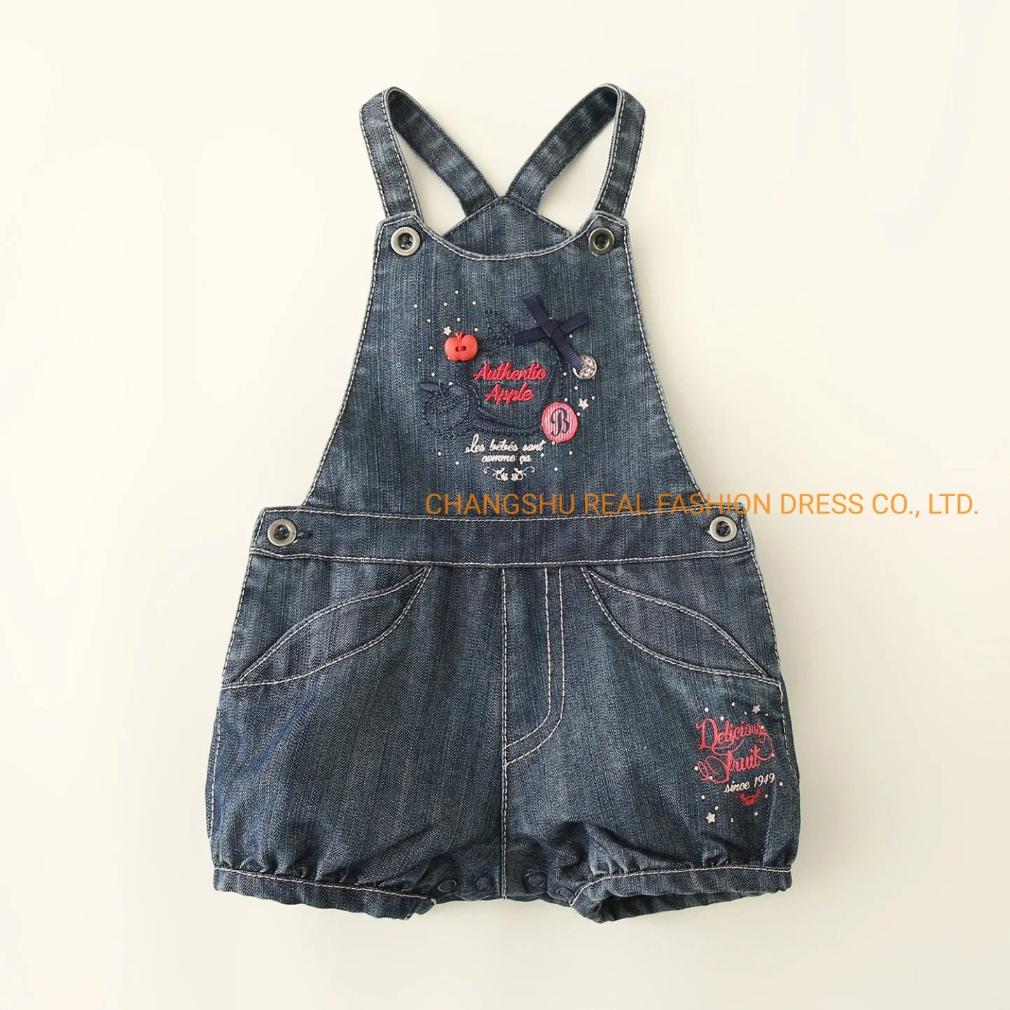 Infant Boy Girl Clothes Baby Woven Denim Suspender Pant with Embroidery