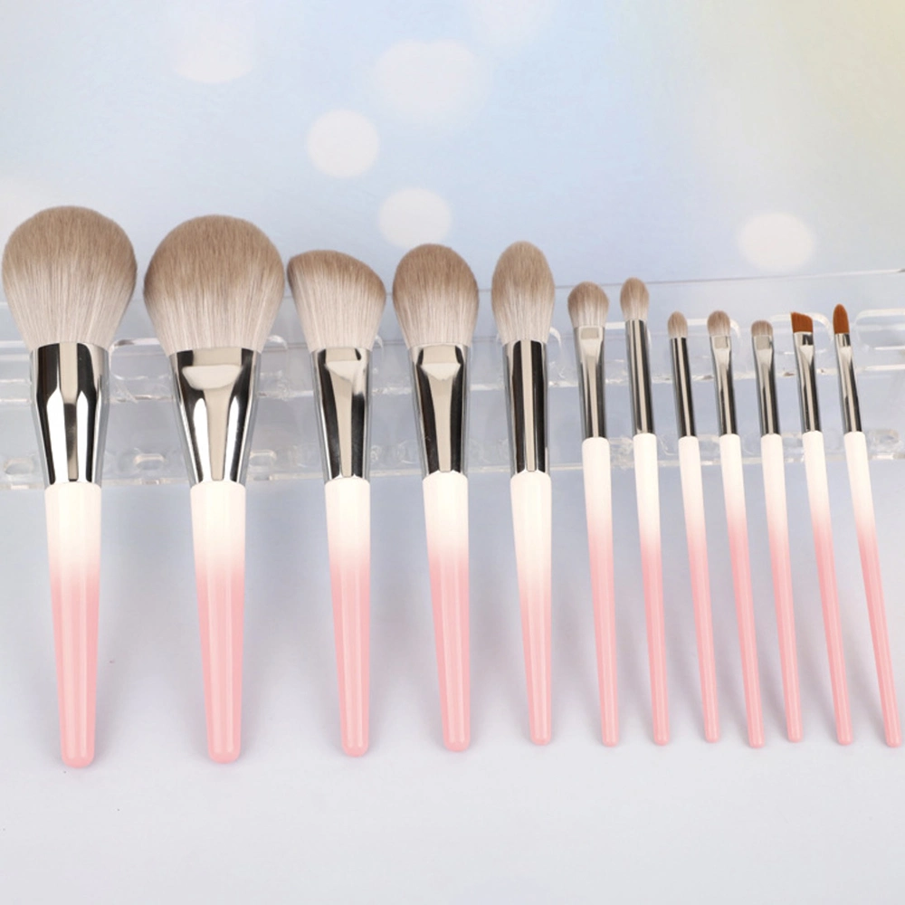 12PCS Pink Gradient Color Wooden Handle Powder Makeup Brush Set Beauty Tools Makeup Brush Set