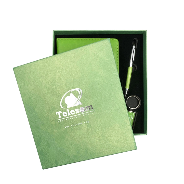 Una cubierta de cuero de PU5 logotipo oficial del programa de productos lácteos Costom Note Book con bolígrafo+Llaveros Business Notebook Box Set de regalo