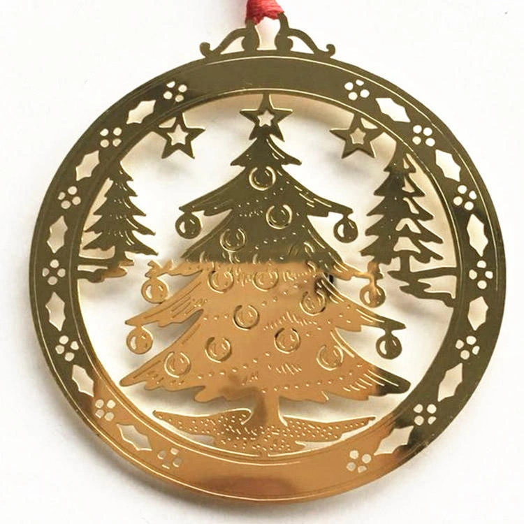 El mejor venta de oro brillante personalizada en blanco/Frost de metal con corte láser Boda la decoración del hogar del árbol de Navidad Adornos en blanco