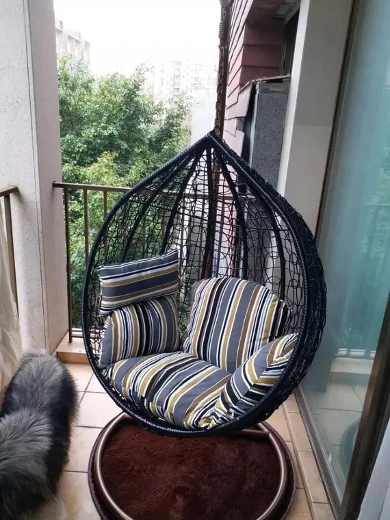 Double Egg Rattan Swing Chair Hanging Chair with Metal Stand