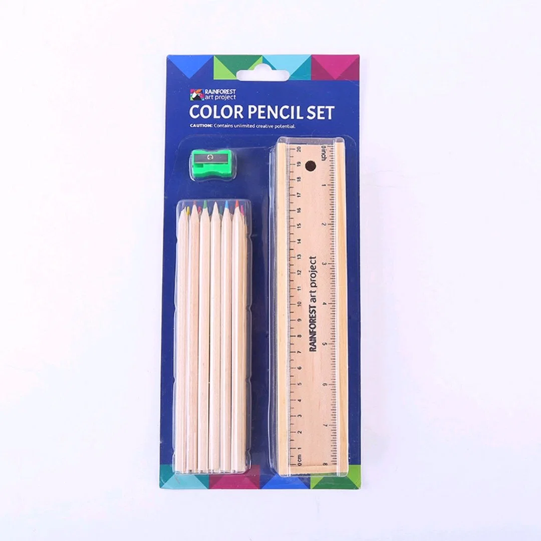 12PCS Colorful Pencils Sets with Ruler Sharpener Stationery Promotional Pencil