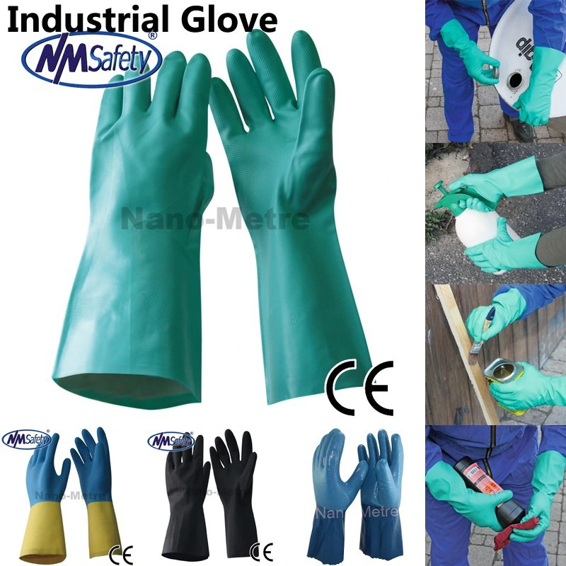 Luva de trabalho de Segurança Industrial Química Nmsafety Green Nitrile EN374