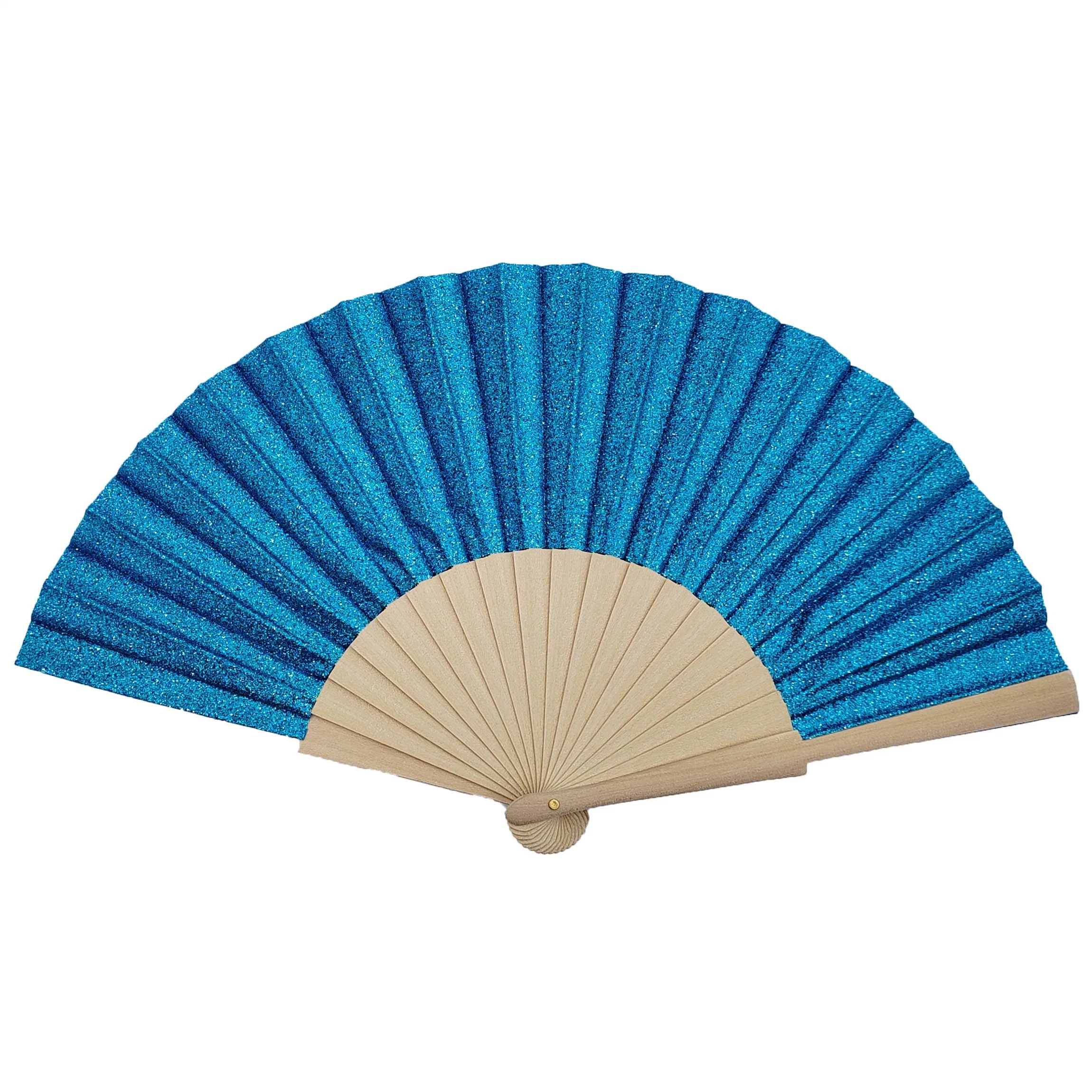 Customize Shiny Fabric Hand Fans of Various Colors Wood Ribs and Bling Bling Folding Hand Fan