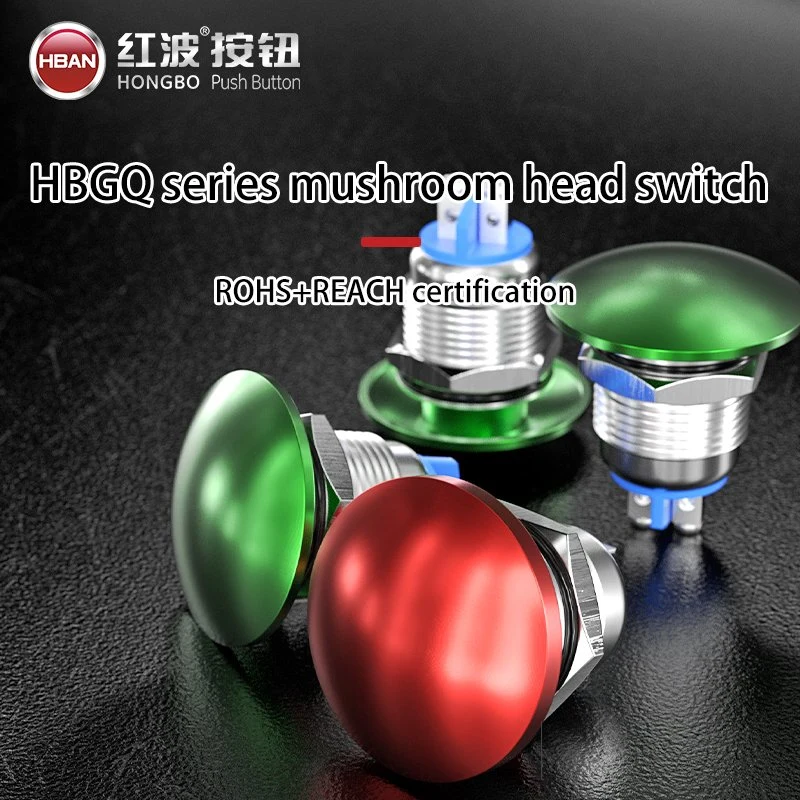 Zn Alu Alloy Momentary 1no Screw Terminal 16mm Mushroom Push Button Green Head