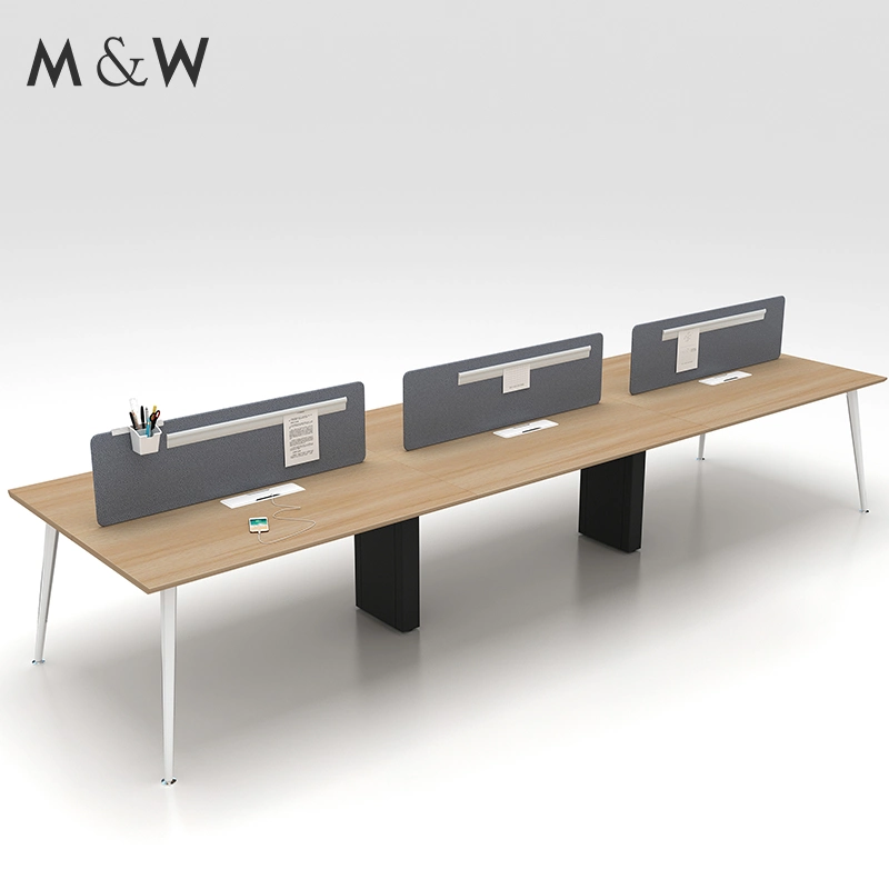 Standard Specifications Used Metal Leg Desk Screen Wooden Table Top 6 People Office Desks Workstations