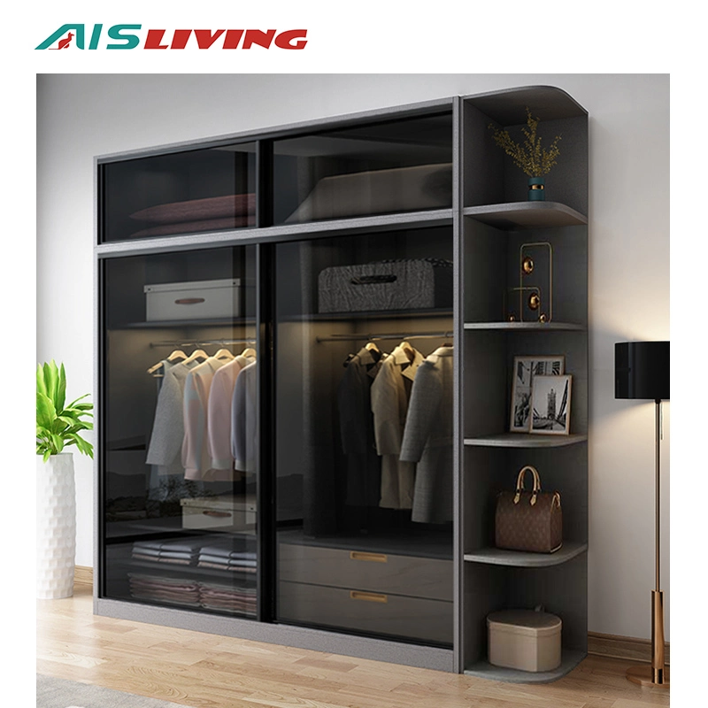 Singapore Furniture Overlay Closet Interior Sliding Door Glass Wardrobe Bedroom Design Fiber 3 Door Wardrobe with Mirror