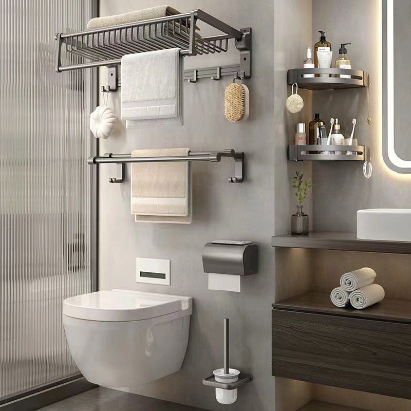 Bathroom Accessories Basket Towel Rack Hardware Hanging Gun Gray Towel Rack Set