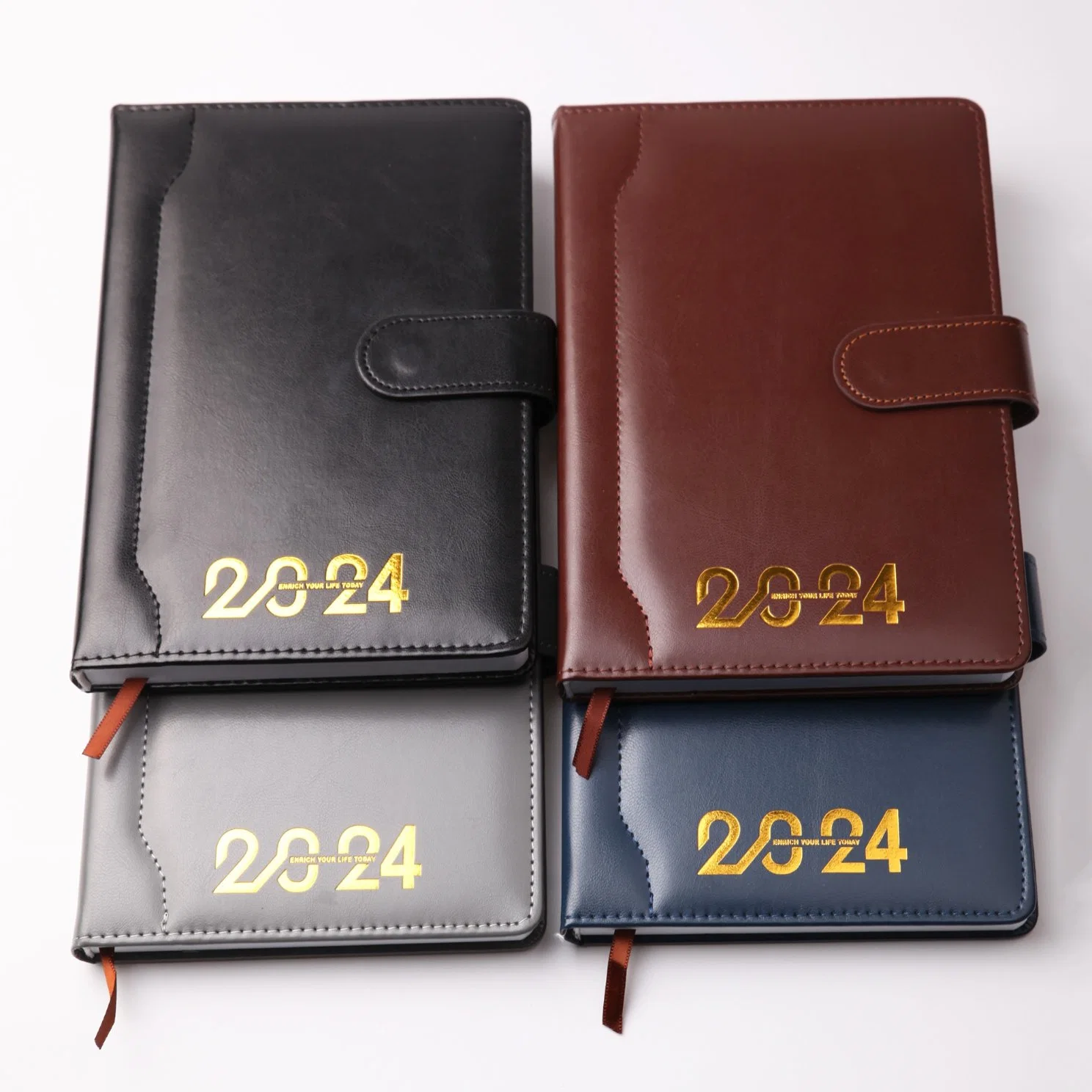 2024 Custom Hardcover Black PU Leather Planner Mini Stationery Set Pocket A6 A7 Office School Budget Binder Dairy Notebook