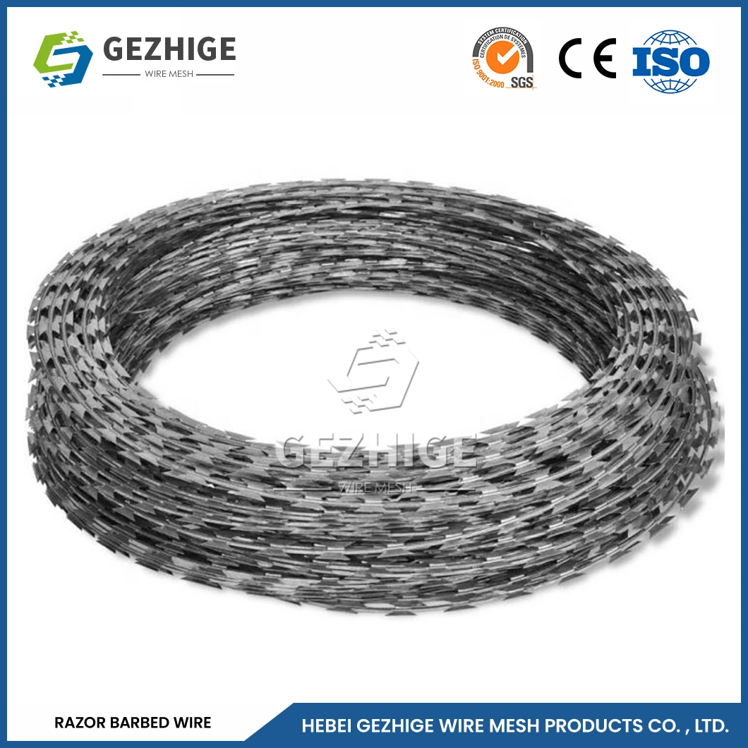 Gezhige 200m barbed fábrica de arame 200m rolo comprimento Aço inoxidável Fio de barbear em espiral China 16 # X16 # fio de arame farpado de barbear com vedação SWG