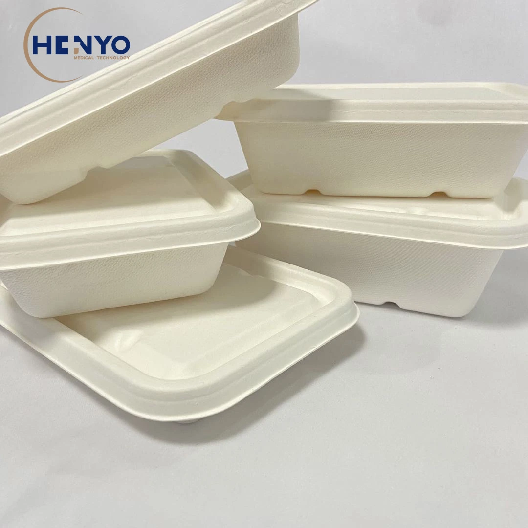 Disposable Biodegradable Bagasse Tableware 750ml Square Lunch Box Meal Box