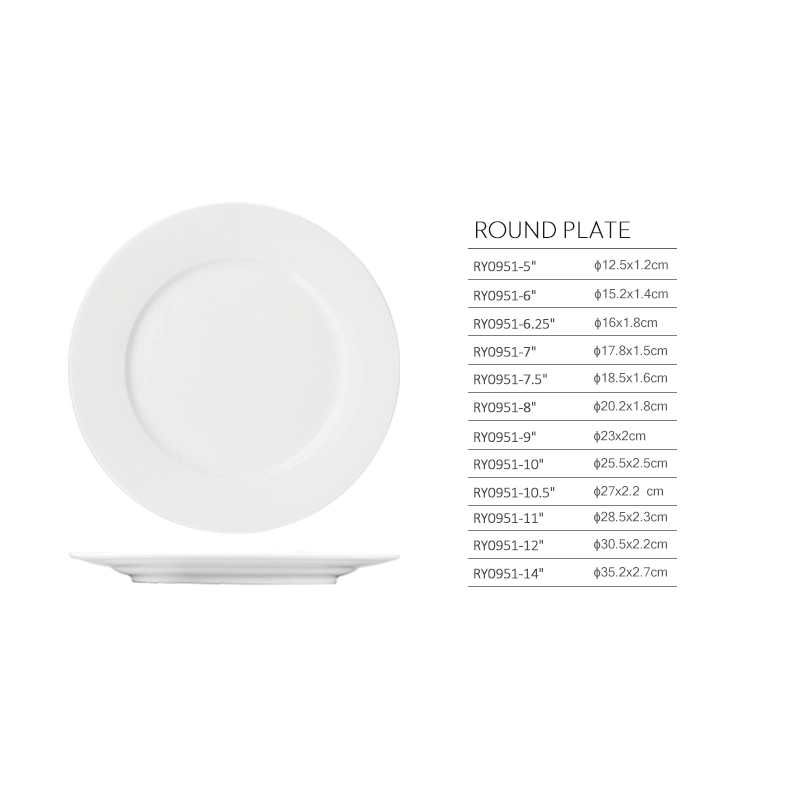 Plato redondo de porcelana para hoteles y restaurantes en stock