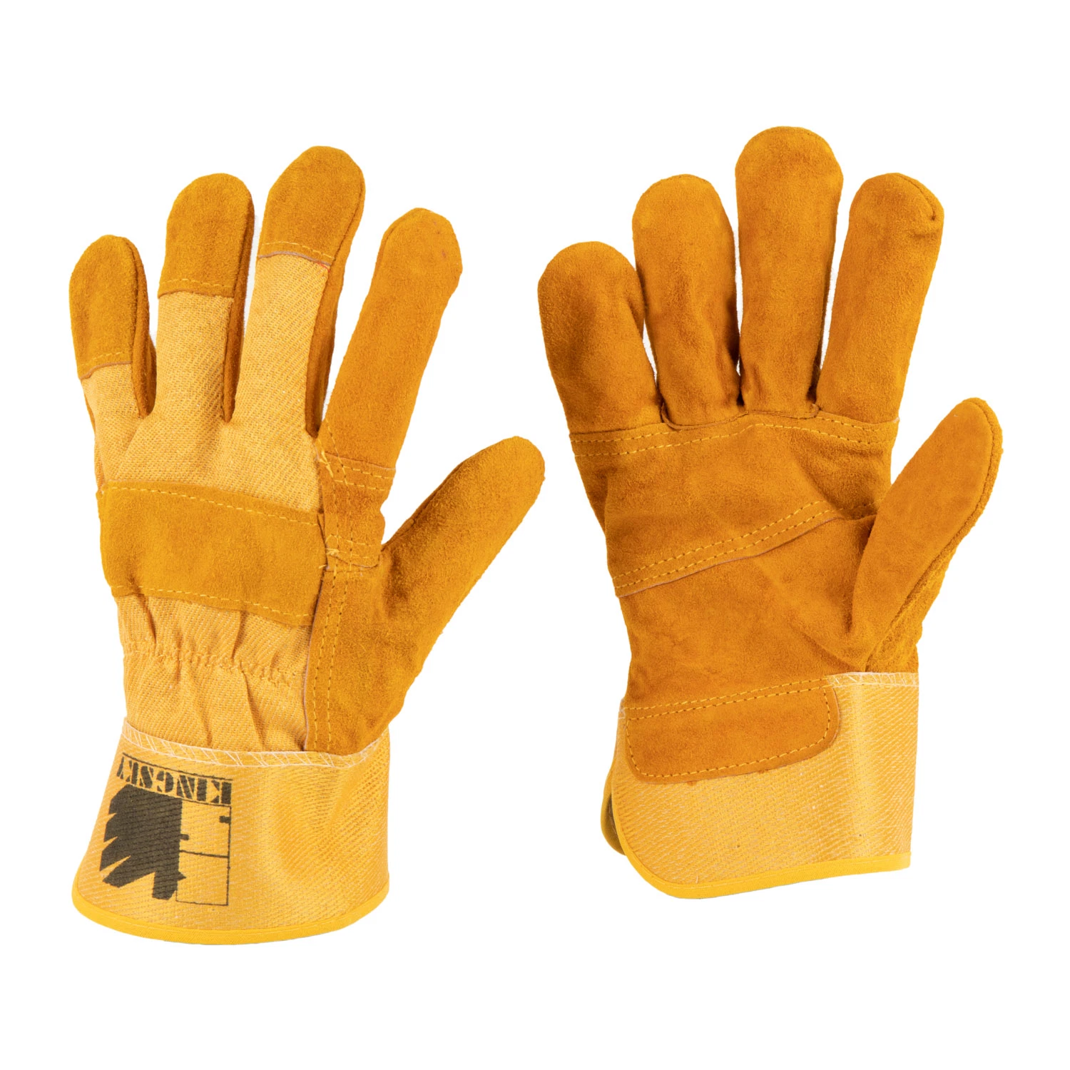 Cowhide Leather Patched Palm Yellow Cotton Back Half Lined Work Glove