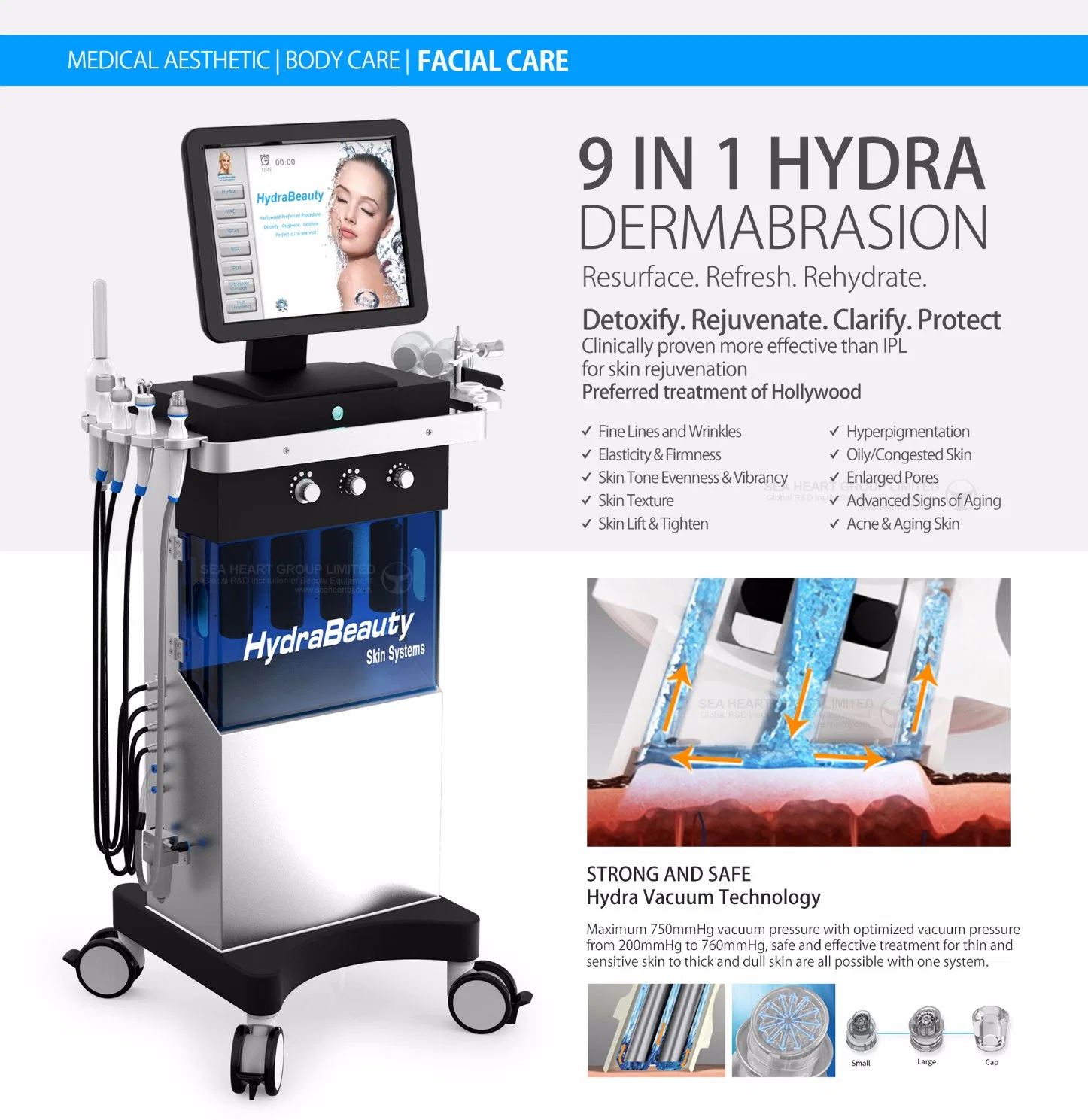 2023 Venta caliente de alta frecuencia 9 en 1 Hydra Derma Brasion Máquina de limpieza facial mejor equipo de cuidado de piel