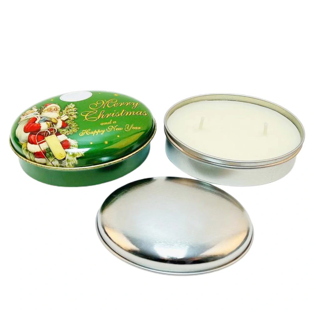 Wholesale/Supplier Custom Printed Candle Tin Cans Oval Shape Christmas Candle Tin Container for Candle