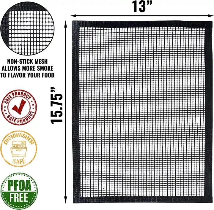 Revestimento para forno não vara de churrasco revestido a PTFE, grau alimentar FDA Tapete de grelha para assar