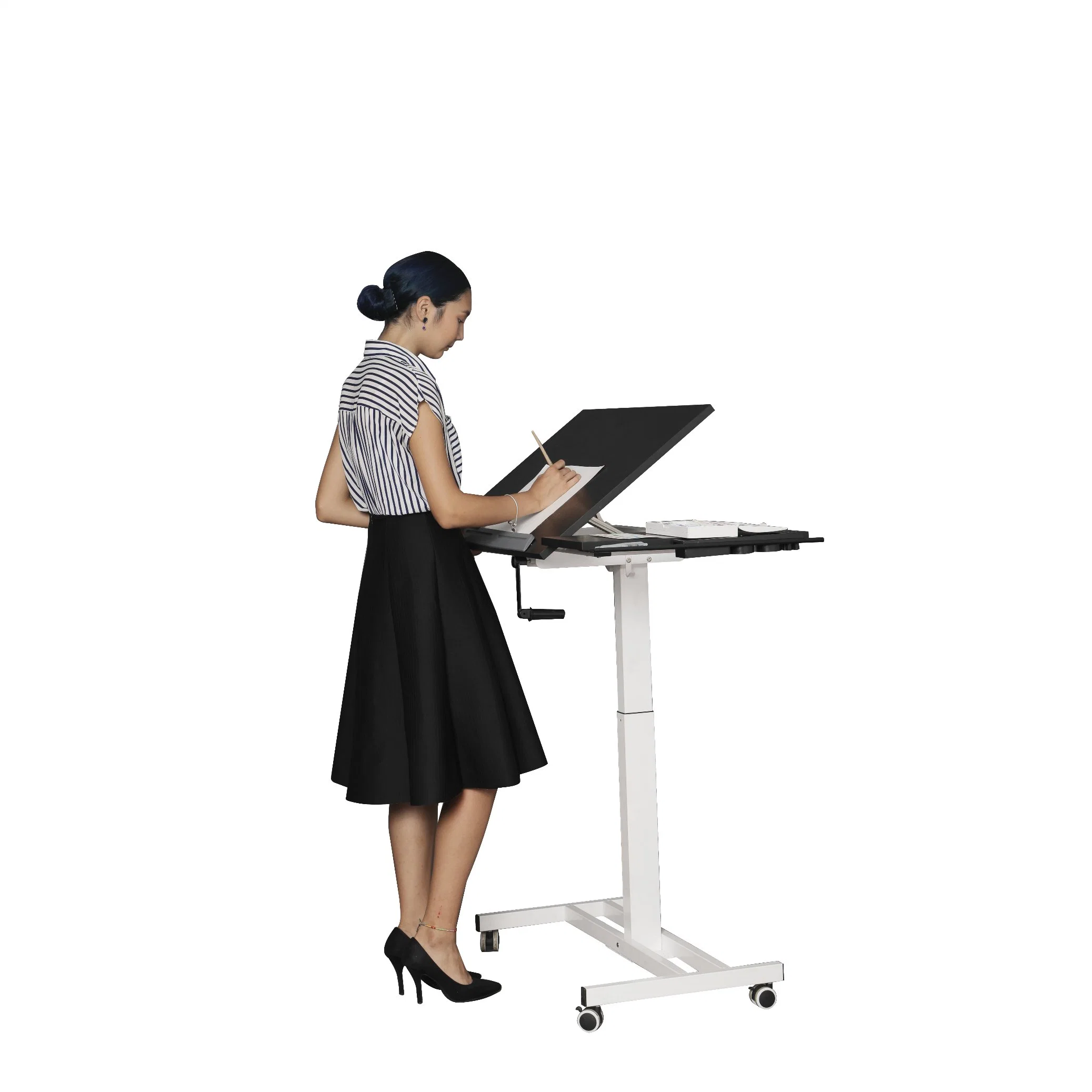 Hand Crank Sit to Stand Office Desk Tiltable Four Legs Height Adjustable Computer Standing Desk with Handle/