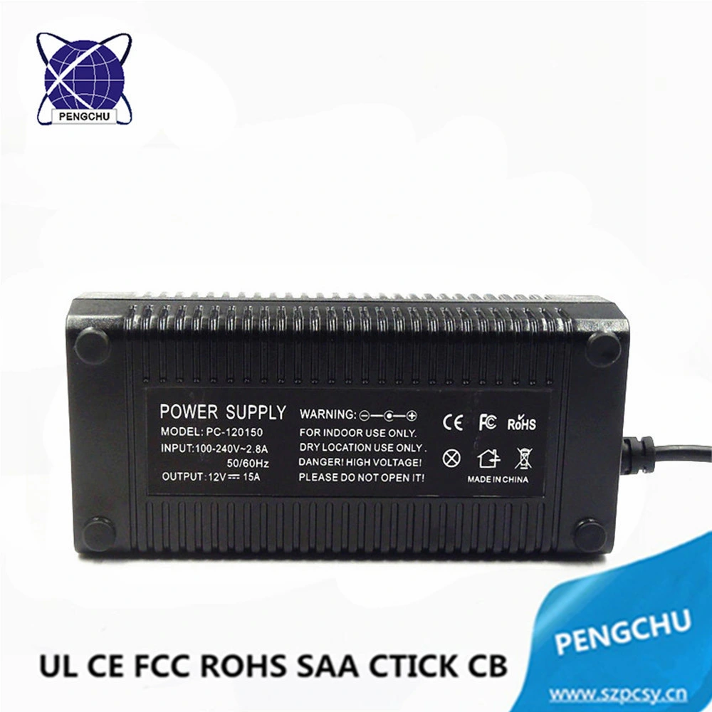 Desktop AC to DC 12V 15A LED Power Supply 180W with UL CE FCC RoHS SAA CB PSE Approved