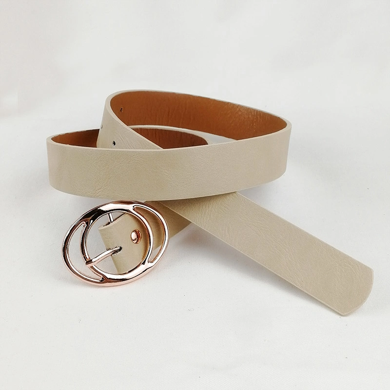 Fashionable Leisure Double Circle Pin Metal PU Leather Metal Buckle Belt for Garment Accessories