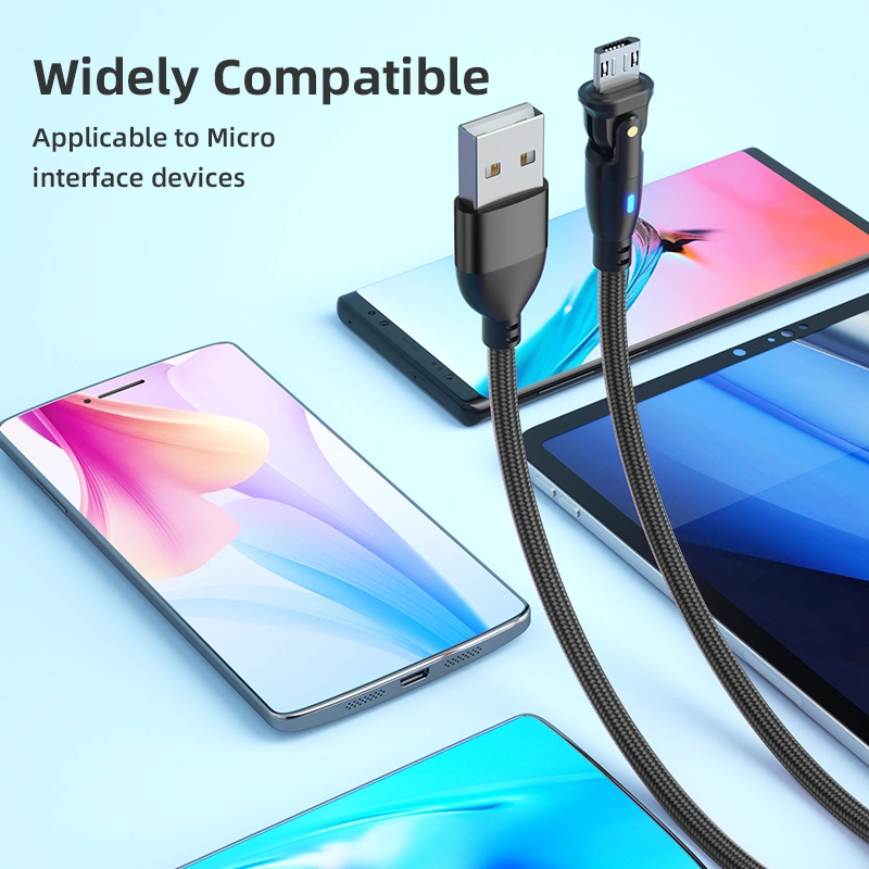 180 Degree Rotation Micro Quick Charging Cable Data Line with LED Indicator for Android Phone