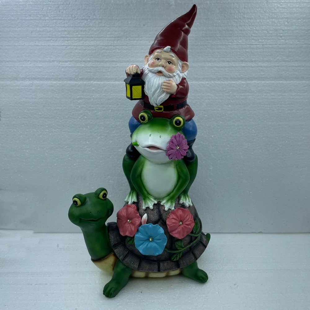 Customized Resin Turtle and Frog Garden Figurines Statue Outdoor Solar LED Lights Ornaments Crafts