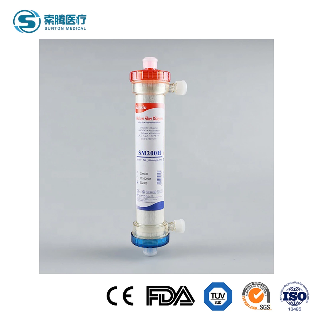 China Sunton 1.5/1.8/2 M2 1.5/1.8/2 M2 o tamaño personalizado Hemodialyzer dializador Mayorista/Proveedor de la fábrica de grado médico de diálisis de alto flujo de sangre dializador