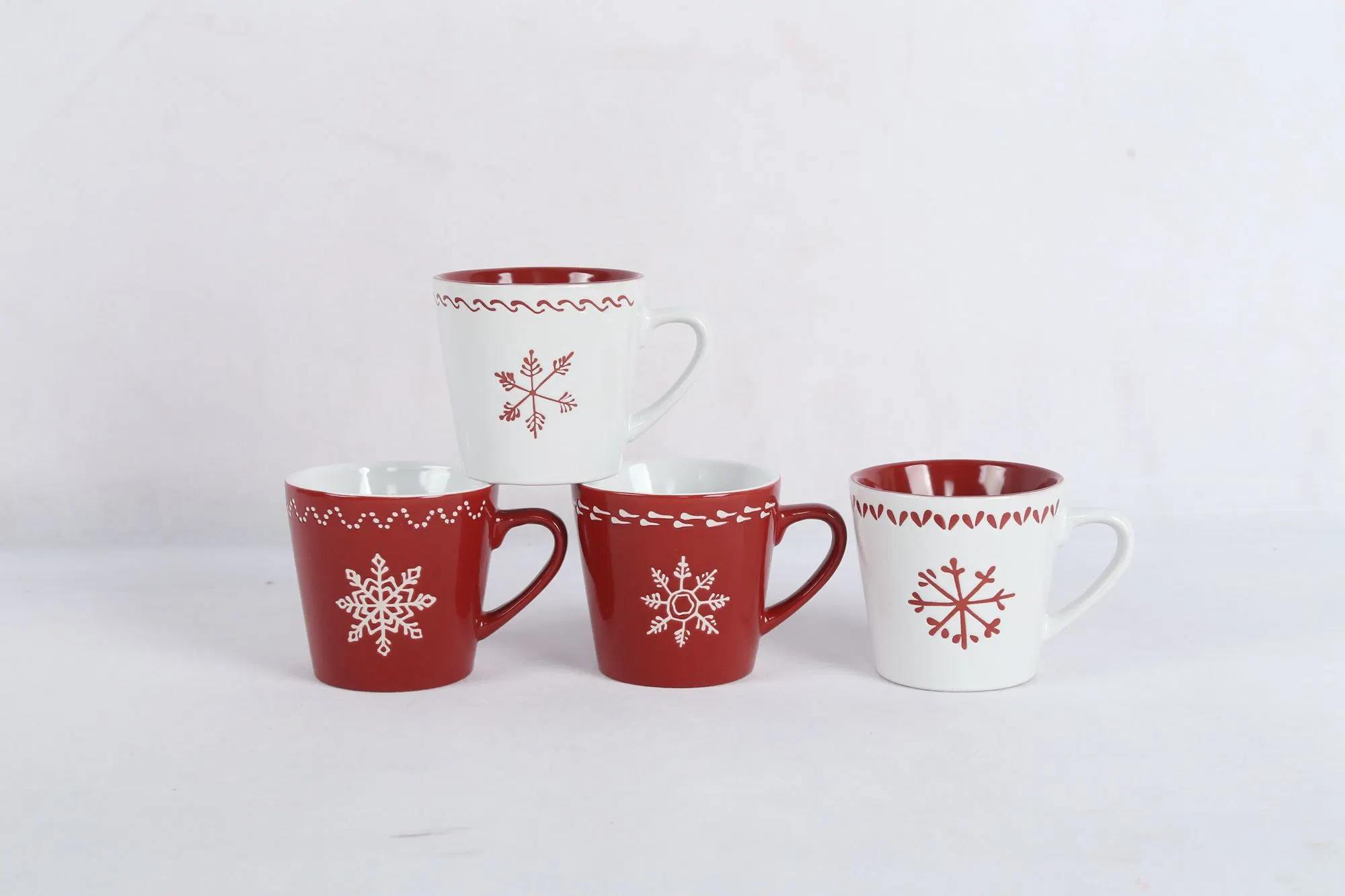 Stoneware Mugs and Bowls with Christmas Snow Dots