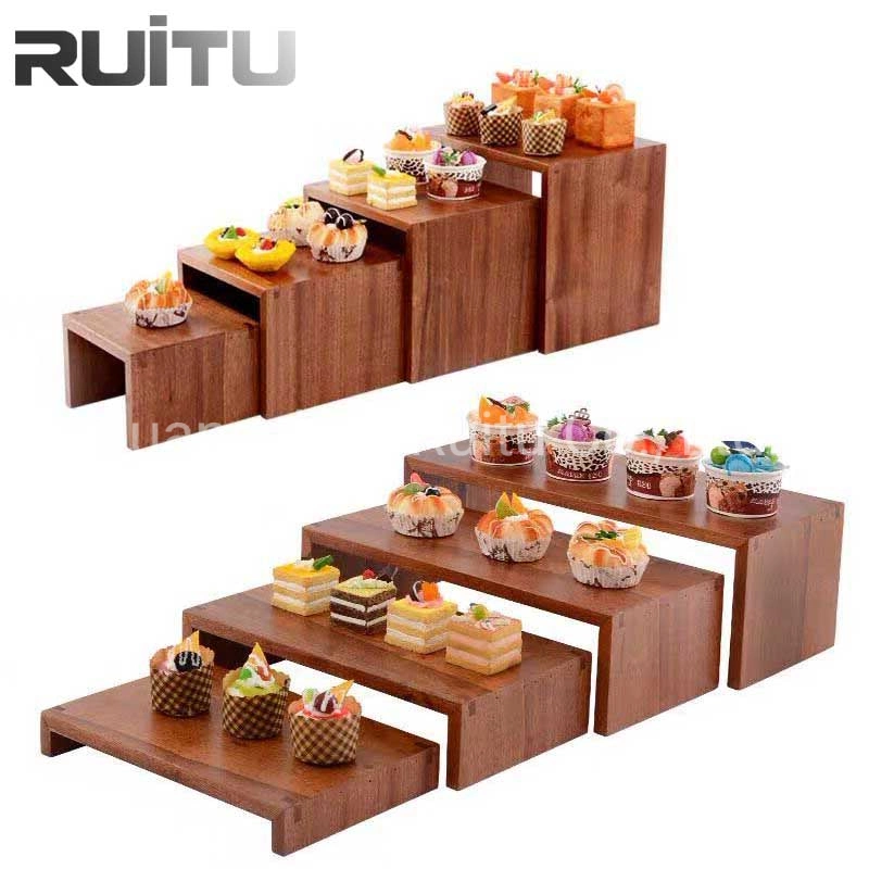 Buffets Restaurants Equipment Dinnerware Shelf Sapele Wood Buffet Catering Food Bread Display/ Wooden Bread Display Rack Stand