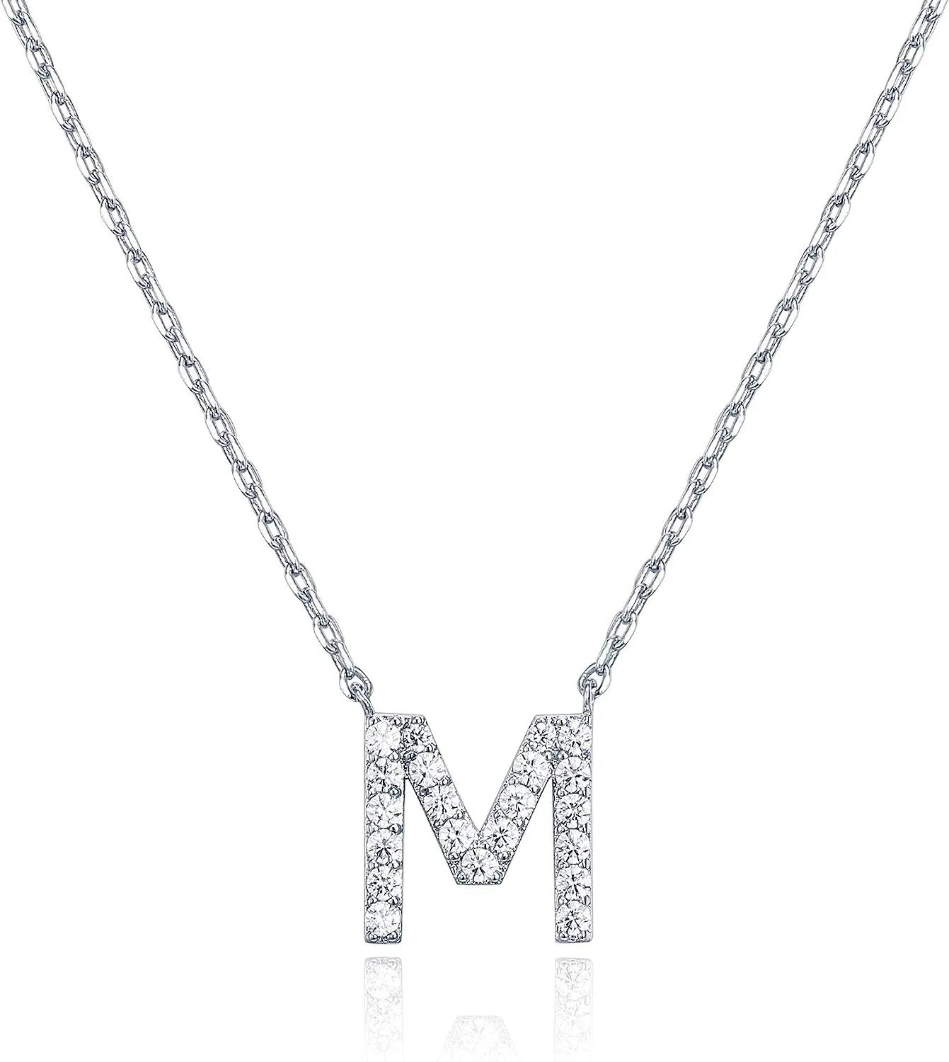 Letter Dainty 14K White Gold Plated Cubic Zirconia Initial Necklace