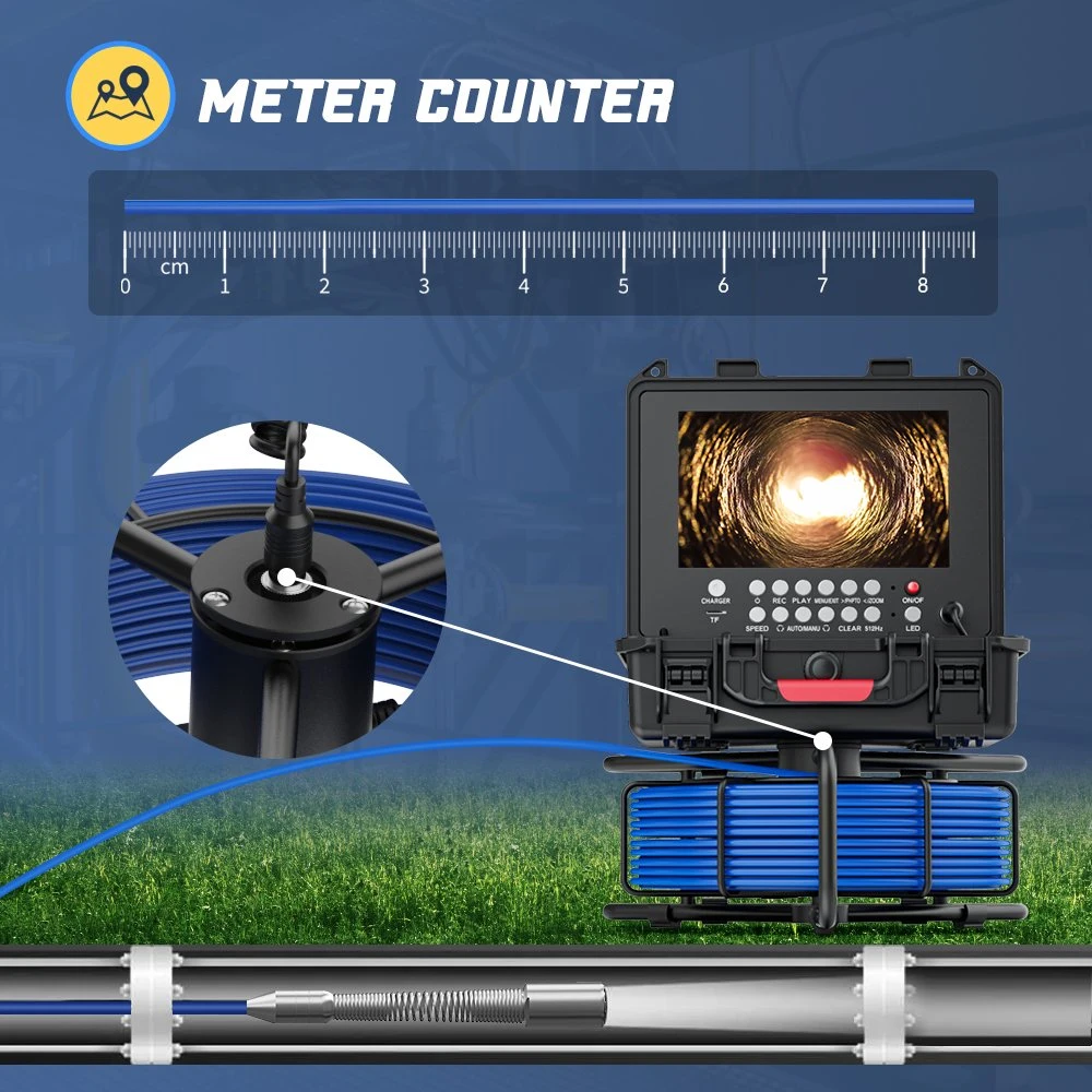 20m Sewer Pipe Inspection Camera Self-Leveling with 512Hz Sonar, 12 PCS LED with High While Light