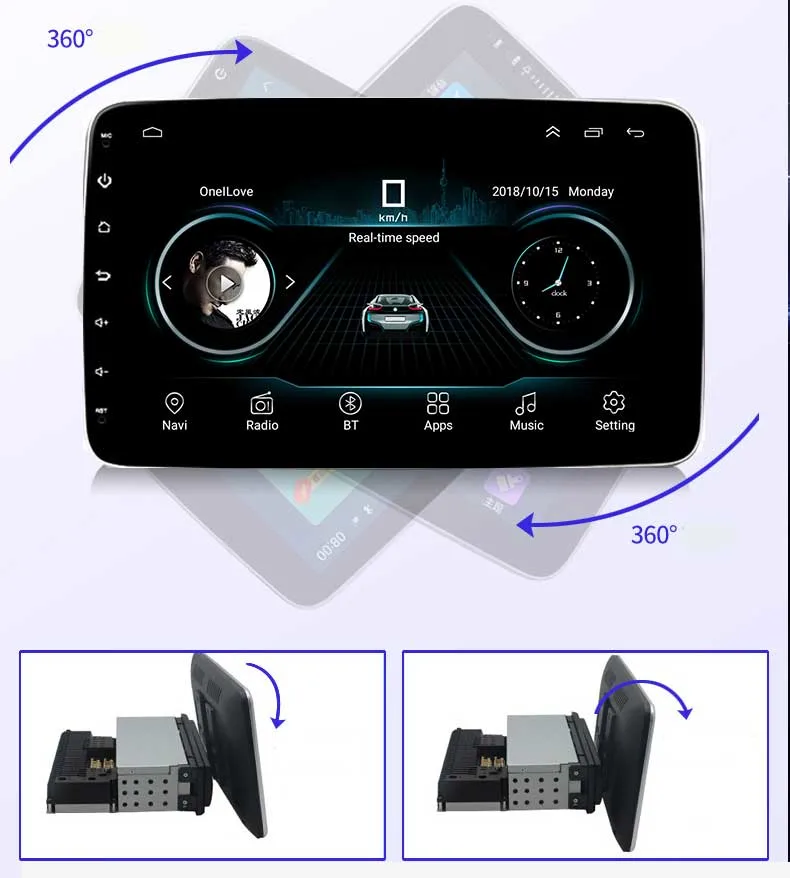 1DIN universal alquiler de coches de radio que se puede girar 360 Radio Stereo reproductor de DVD, navegación GPS Android giratoria de 10,1 pulgadas de pantalla coche coche reproductor multimedia.