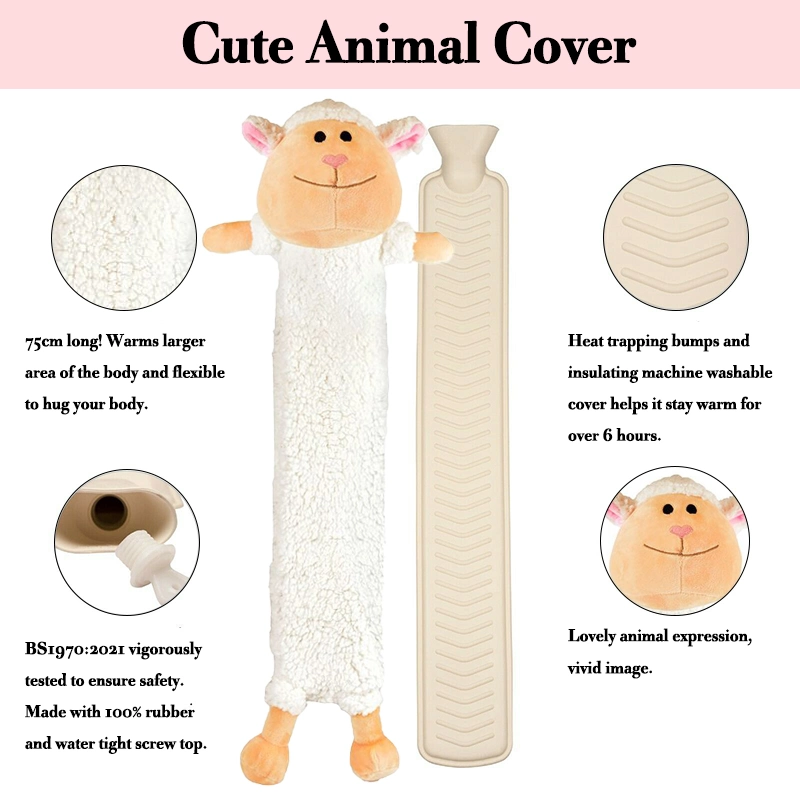 Waterfilling Rubber Long Hot Water Bottle British Standard Hot Water Bag with Animal Cover