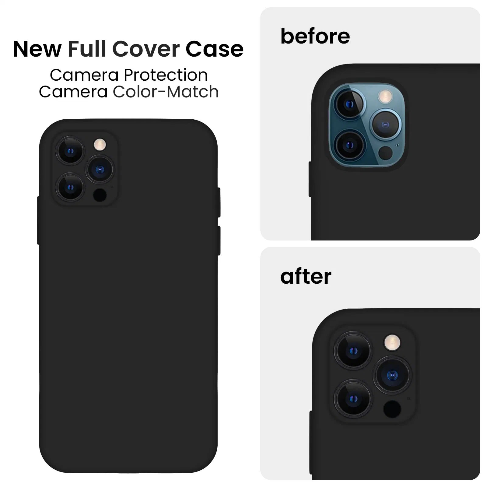 pour iPhone 14 PRO Case, Coque en Silicone [Protection de l'Appareil Photo] avec [2 Protecteurs d'Écran], Doublure en Microfibre Douce Anti-Rayures à l'Intérieur, 6,1 Pouces, Noir